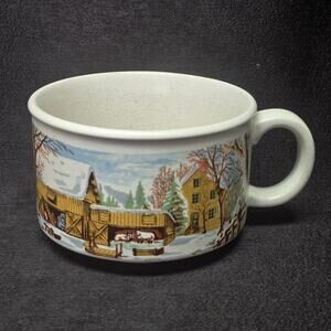 Vintage Sunnycraft Stoneware Collection Winter Snow Cabin Soup Mug Bowls 22203